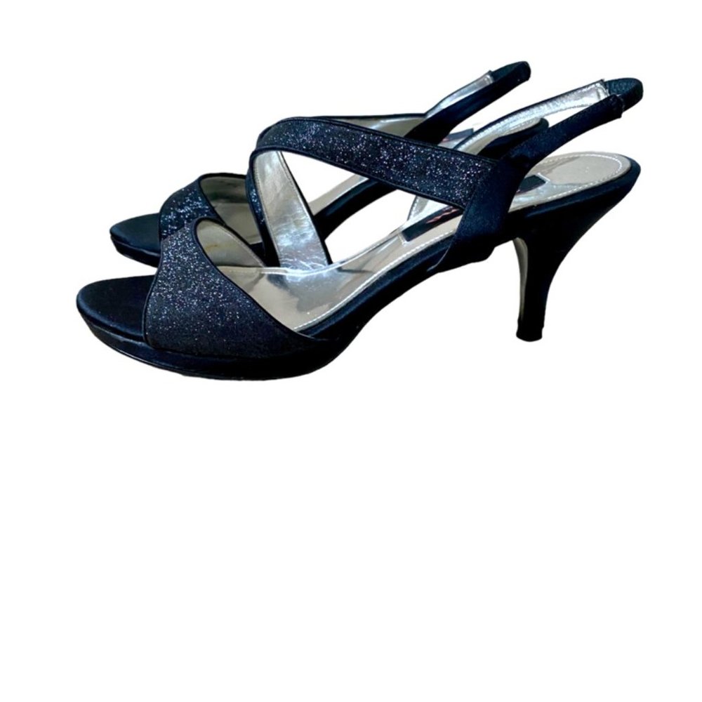 Nina Black Satin Sparkle Sling-back 2.5" Heels Sz 8